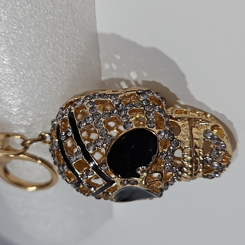 SKULL Rhinestone & Enamel on Goldtone Keychain - Picture 3 of 8